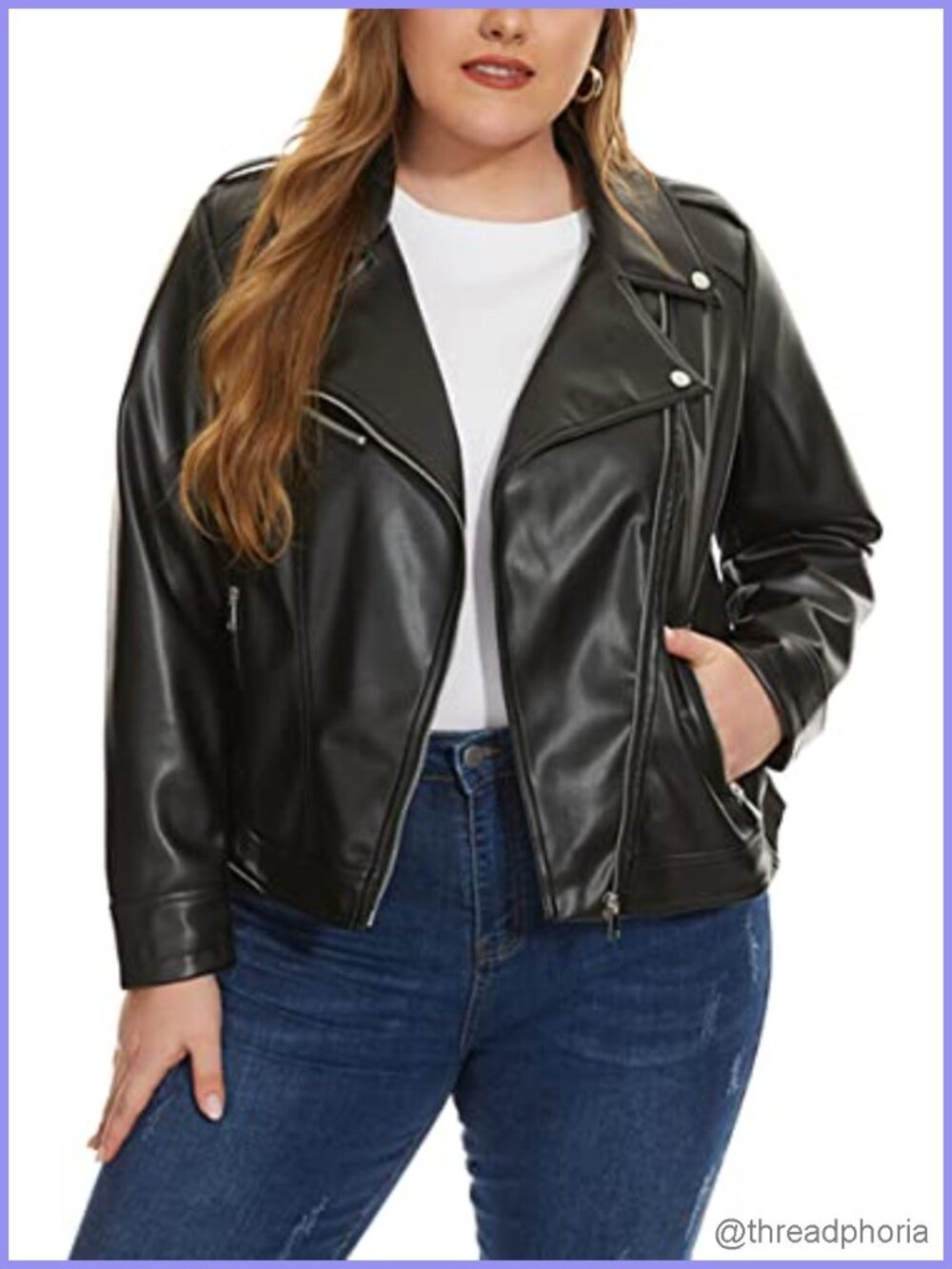 Faux Leather Jacket Zip Up Moto Biker Fitted Plus Size Coat